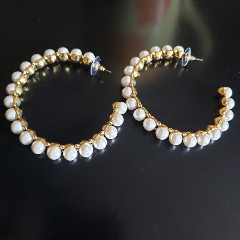 NWT Golden Pearl Hoop Earrings